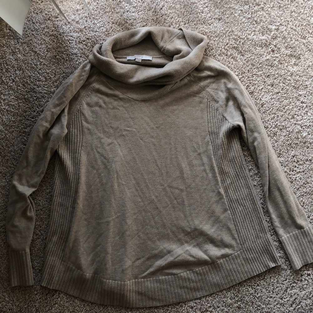 Tan LOFT Cowl Neck Sweater
